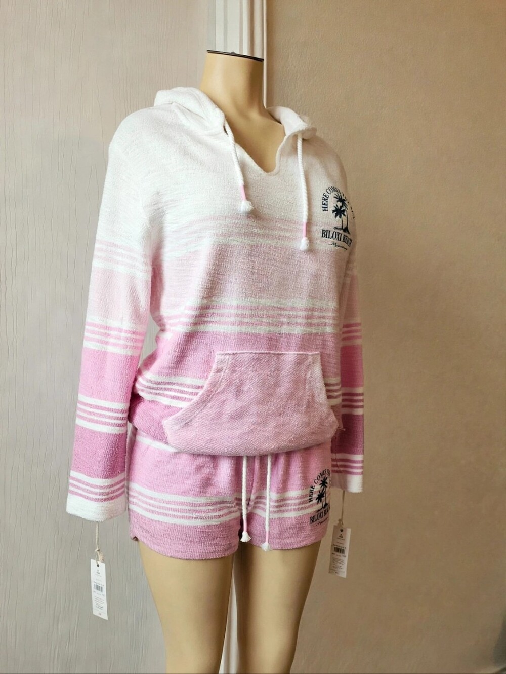 Ocean Drive Pink & White Striped Hooded Lounge Pajama Set